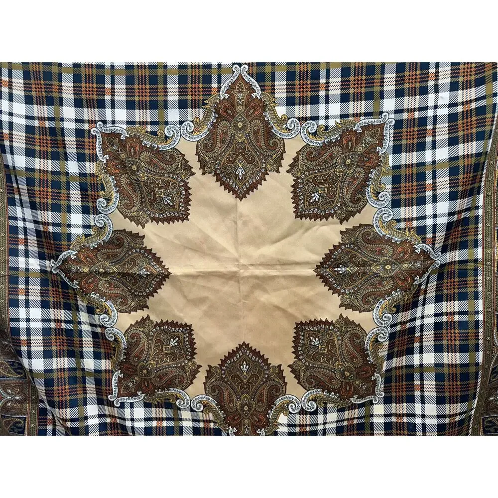 Fall Plaid and Star Paisley Pattern Large Square 100% Polyester Scarf 34 X 34
